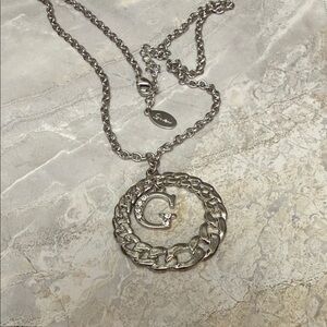 Guess Silver Chain Necklace with Crystal Pendant
